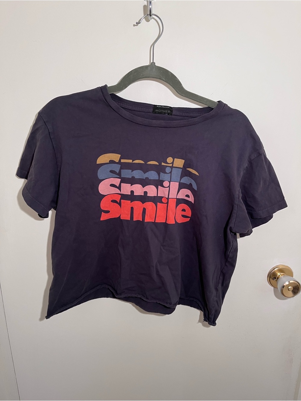 Mother jeans dark grey 'Smile' Graphic Crop Tee medium the rowdy
